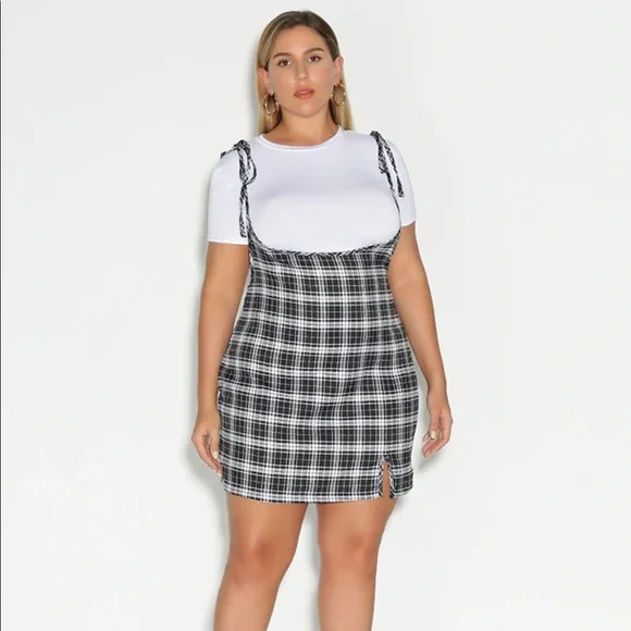 slim fit dress slacks Boyasly Mini Dress in Charles Check Grey  motelrocks-com-us